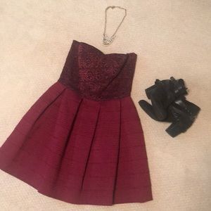 Burgundy Strapless Cocktail Dress